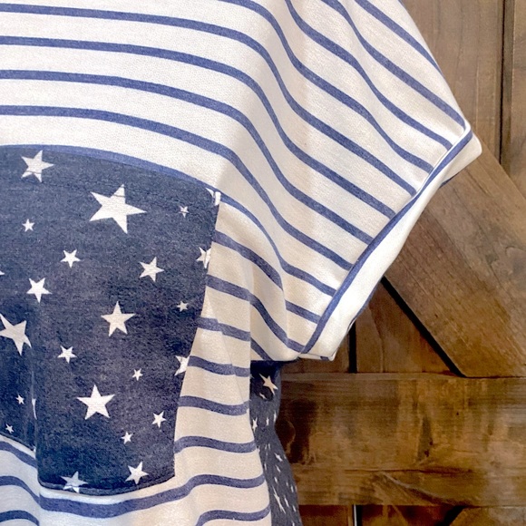 NWOT Navy & White Stars and Stripes Color Block Pocket Tee - Picture 15 of 15